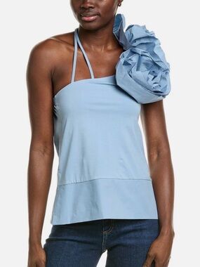 NWT Alpha Studio Spallini Rouches Top in‎ Blue Size Medium